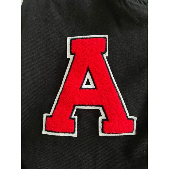 Black & Red Letter "A" Varsity Crop Bomber Jacket Women's size Large - Picture 4 of 12